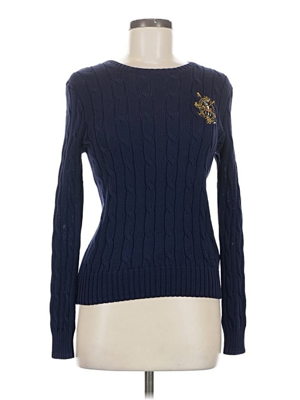 Polo Ralph Lauren Navy Cableknit Cotton Crest Sweater Preppy M